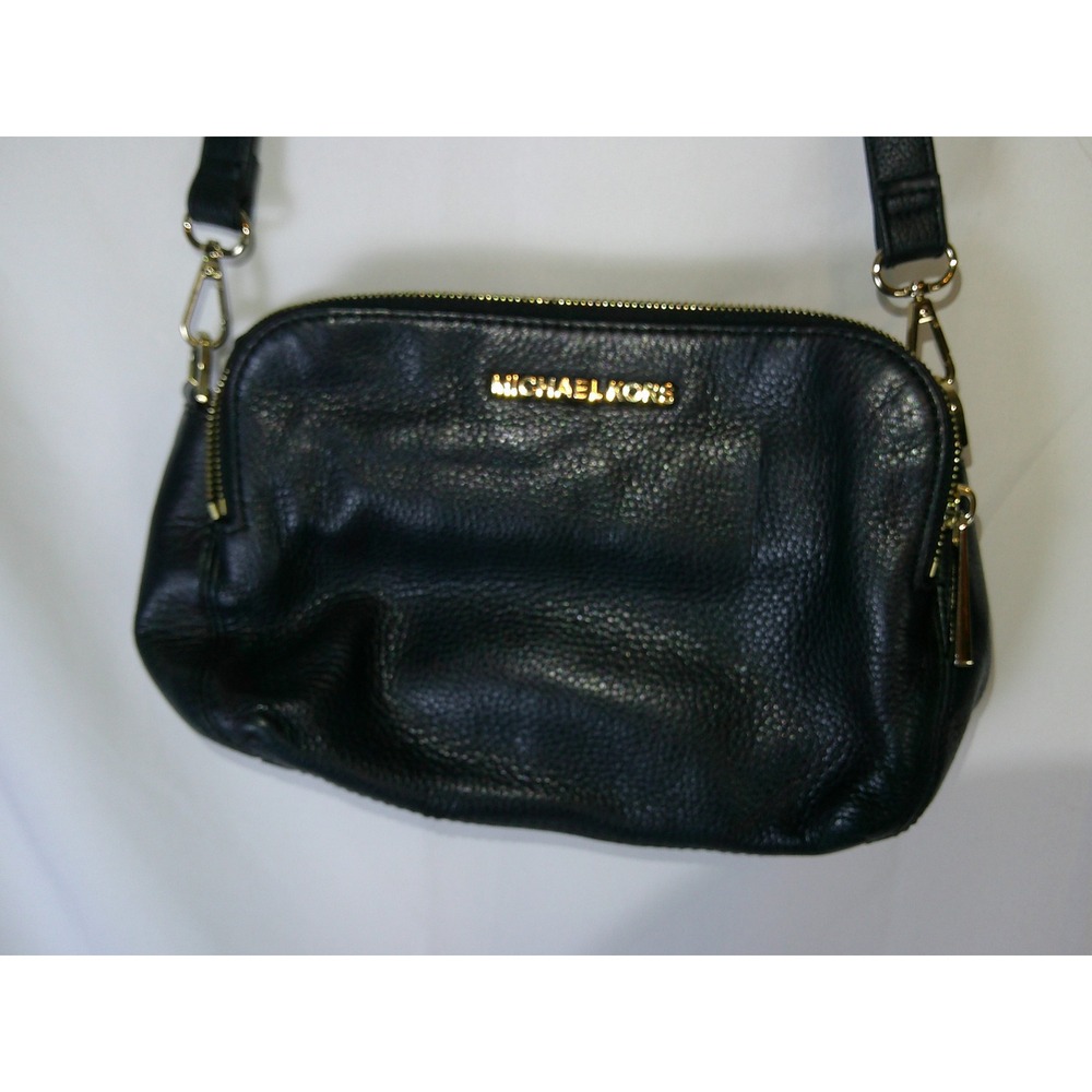 Michael Kors Black Pebbled Leather Triple Gusset Crossbody Bag Gold Hardware